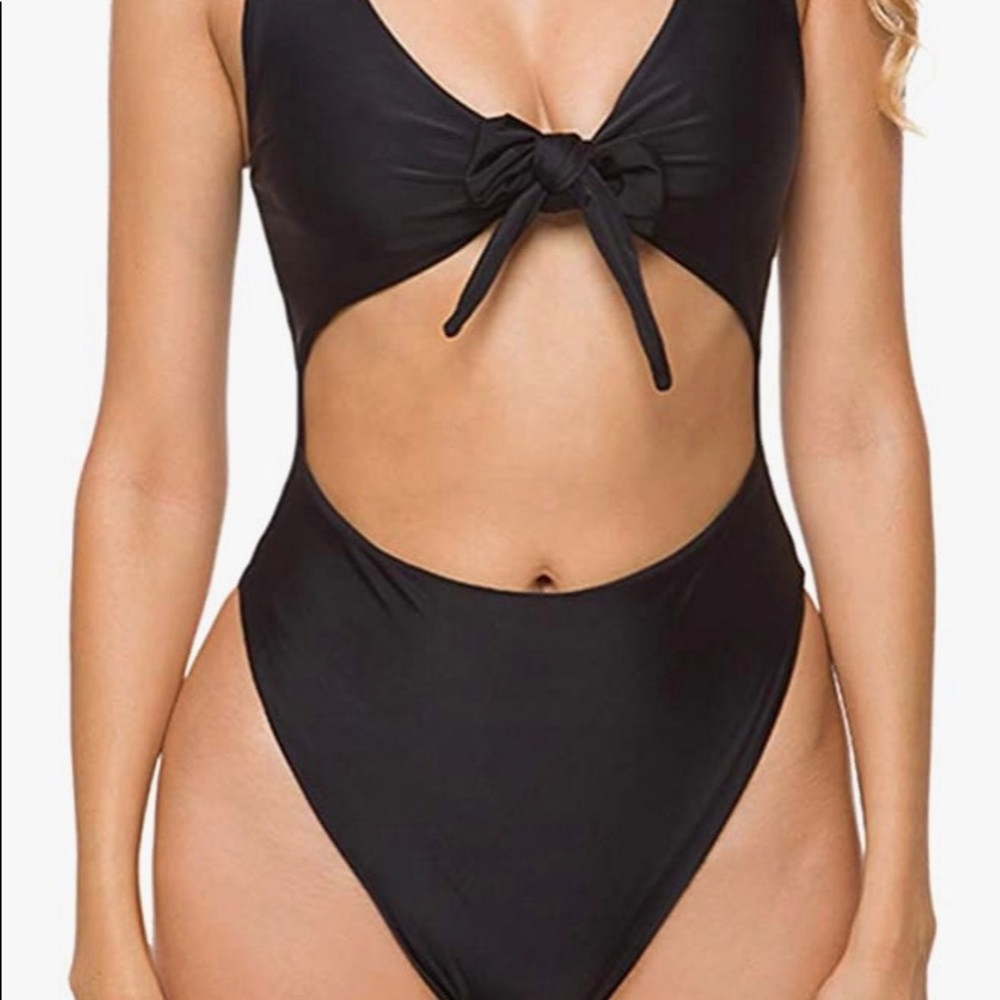 One piece tie front bathing suit